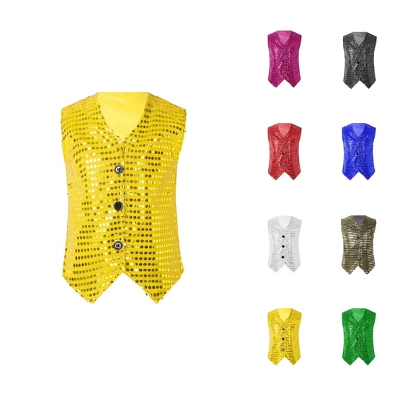 Casual Sequin Glitter Sleeveless Vest Top, Party Carnival Gown for Toddler Girls Boys