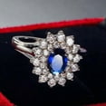 thumbnail image 4 of Oval Cut Blue Zirconia AAA White Cz Flower Band Womens 925 Silver Ring Size 6-10, 4 of 5