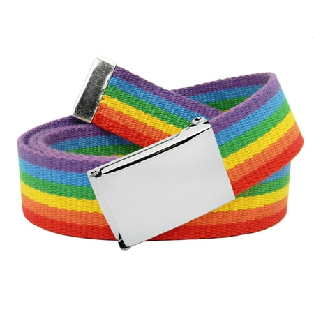 Men's Classic Silver Flip Top Military Buckle with Canvas Web Belt XX-Large Rainbow