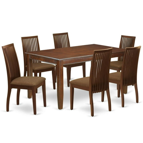 East West Furniture Dudley 7-piece Wood Dinette Table and Chair Set in Mahogany
