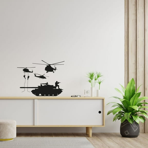 Tank Military Swat Team Helicopter Army Men Soldier Wall Sticker Art Decal for Girls Boys Room Rooms Playroom Bedroom Gym House Home Decor Stickers Walls Art Vinyl Decoration Size (10x10 inch)