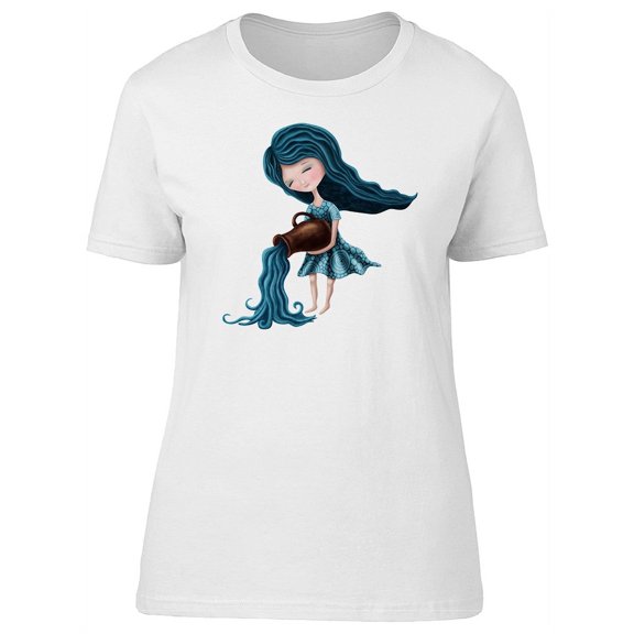 Cute Aquarius Zodiac Girl T-Shirt Women -Image by Shutterstock, Female XX-Large
