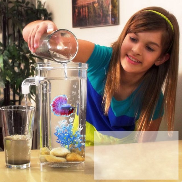 Self Cleaning Plastic Fish Tank Desktop Aquarium Betta Fishbowl for Office Home Decor round fish