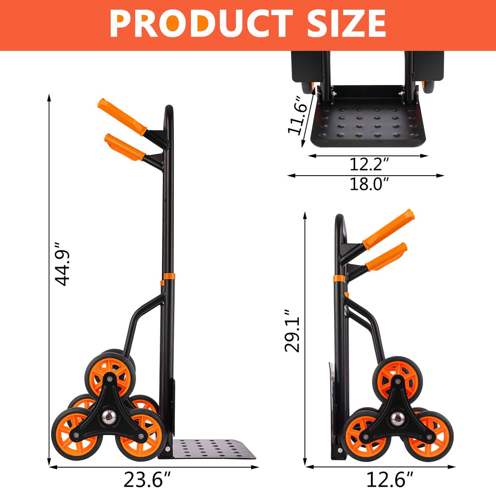 440 LBS Stair Climbing Dolly for Stairs, 6-Wheel Stair Climbing Cart, Folding Climber Hand Truck Dolly with Telescoping Handle for Moving, Office & Warehouse