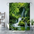 thumbnail image 2 of Scenic Waterfall Shower Curtain – Nature Green Forest Tree Water Lake Landscape – Misty Jungle Rainforest Rustic Decor Set – Immerse Yourself in Nature’s Beauty – Polyester Curtains with Hooks, 2 of 3