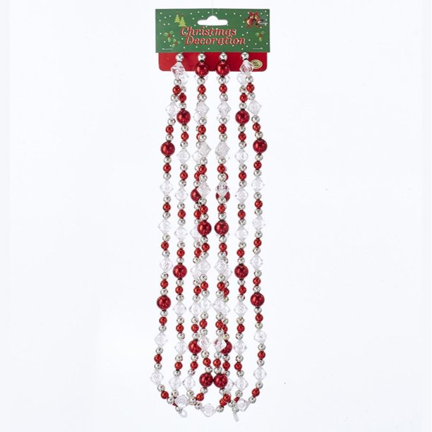 Club Pack of 12 Red and Silver Colored Beads Designed Garland - Unlit 9