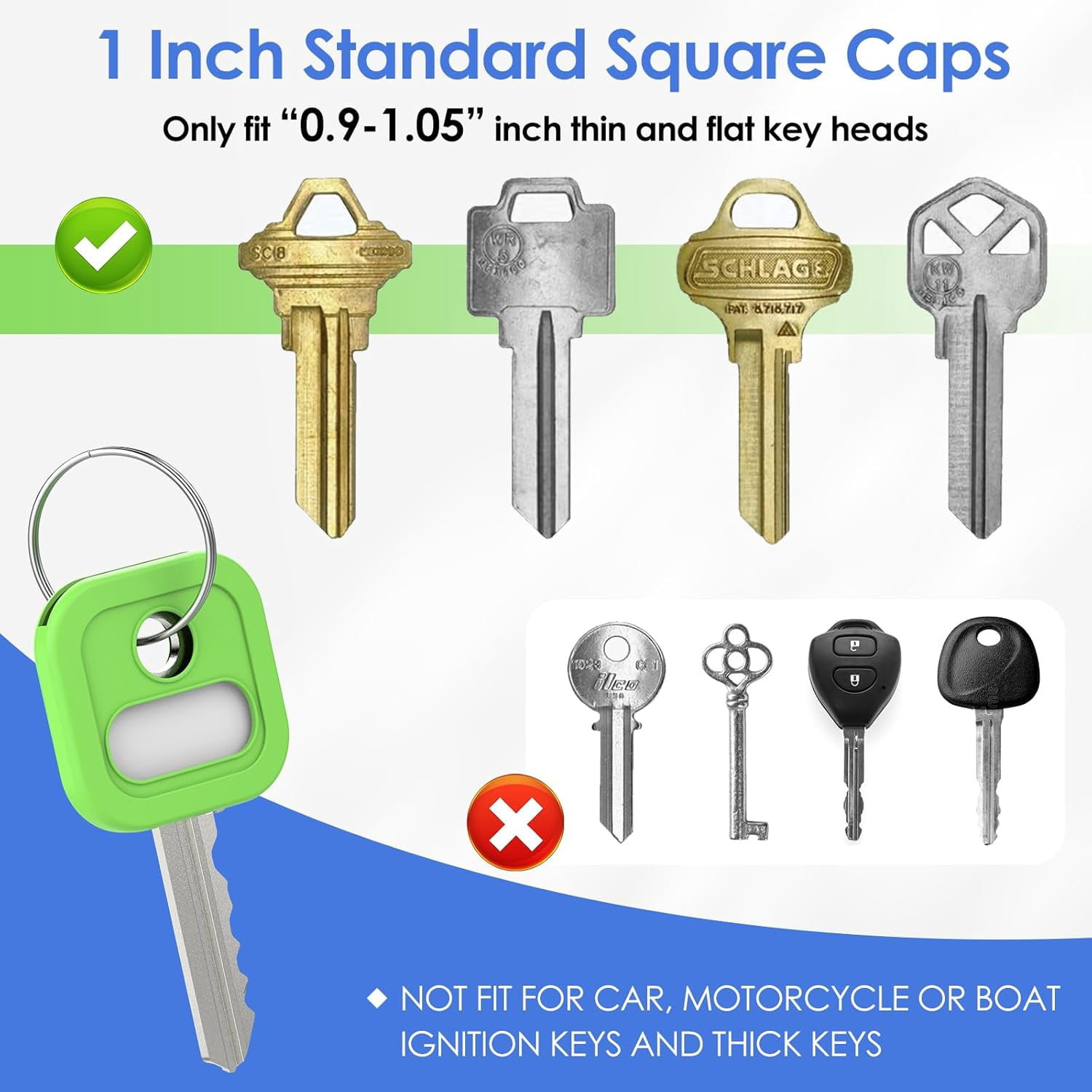 40 Pack Silicone Key Covers Caps Tags - 1 Inch Square Key Identifiers Covers for 0.9-1.05 Inch Standard Keys, Durable Key Labels，Colorful Key Markers with Blank Paper Labels, 10 Colors