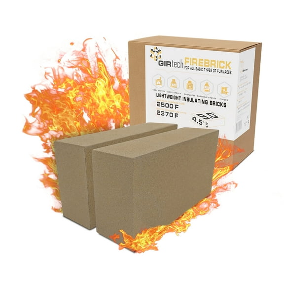 GIRtech Fire Bricks FireBrick High Temperature Insulated Firebricks - 2500F Pack of 2 - Size 9" x 4.5" x 2.5" - Fireclay, Chamotte Firebricks for Ovens, Forges, Kilns, Fireplaces, Wood Stoves