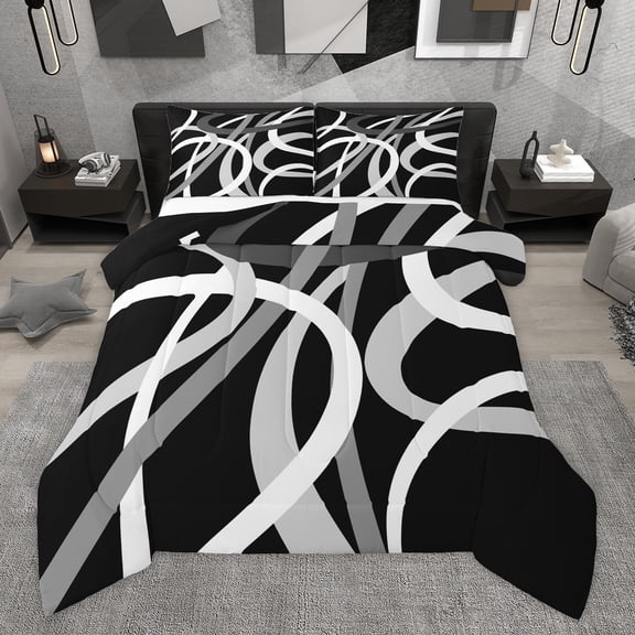Manfei Retro Stripes 2pcs Bedding Comforter Set for Teens Boys Girls,Black White Grey Twin Comforter Sets,Geometric Lines Breathable Bedding Set,Lightweight Room Decor,Reversible