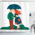 thumbnail image 1 of Kissing Shower Curtain, Romantic Graphic of Young Man and Woman Hugging Under Umbrella in Rain, Fabric Bathroom Set with Hooks, 69W X 70L Inches, White and Multicolor, by Ambesonne, 1 of 3
