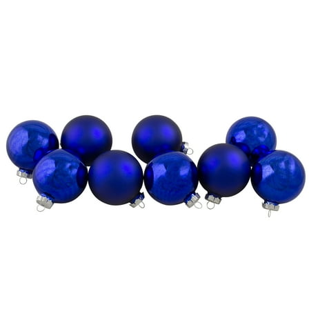 9-Piece Shiny and Matte Blue Glass Ball Christmas Ornament Set 2.5" (65mm)