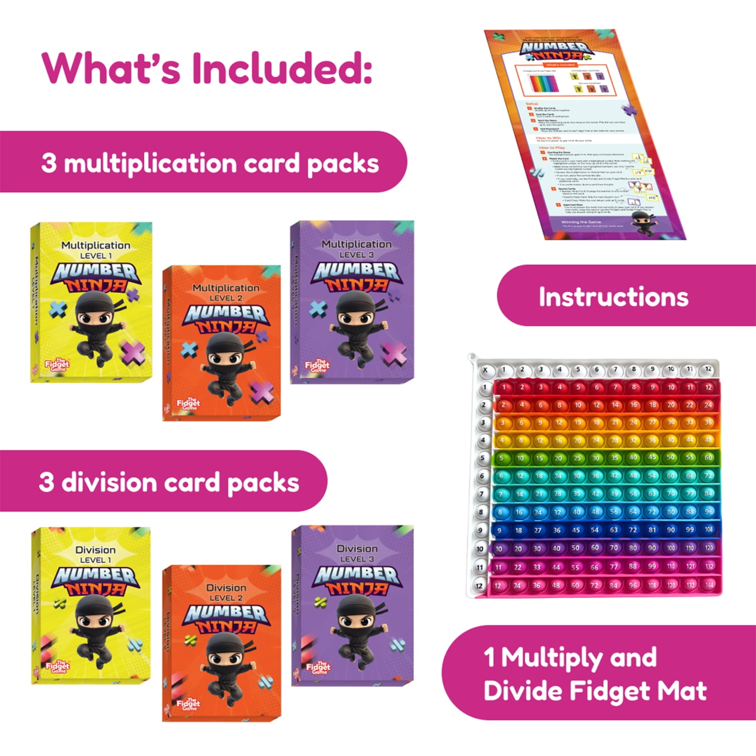 The Fidget Game Number Ninja Game, Flash Cards & Fidget Mat