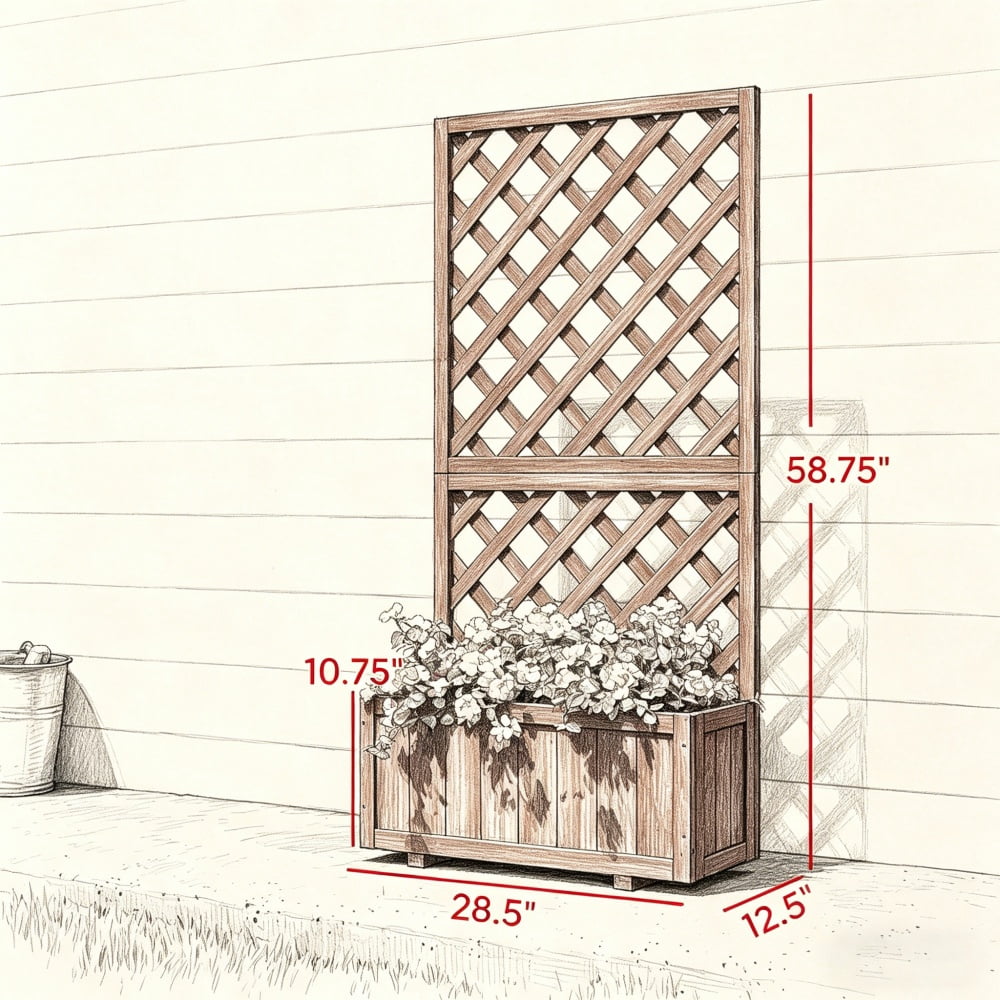 Black Metal Privacy Screen with Raised Garden Bed, Freestanding Outdoor Planter with Wall Mount Screws for Entryway Patio