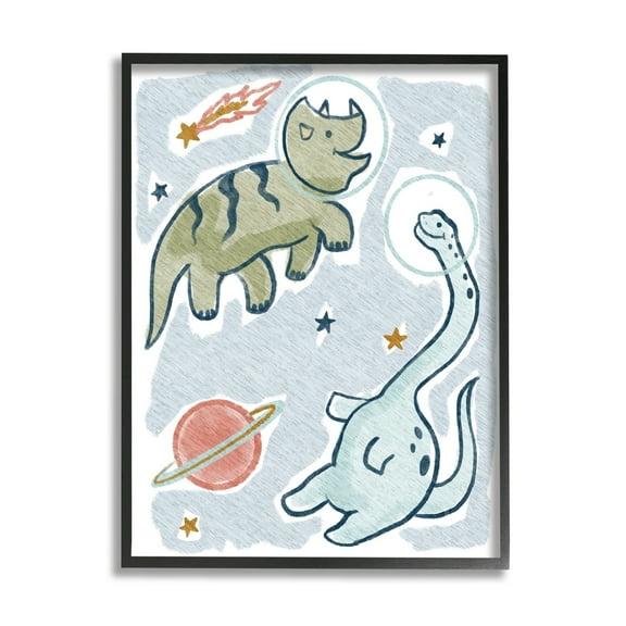 Stupell Industries Playful Dinosaurs Outer Space Planets Stars , 24 x 30, Design by Lil' Rue