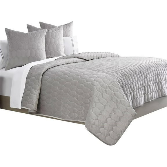 Michael Amini Affluent 4-Piece King Velvet Quilt Set in Dove Gray