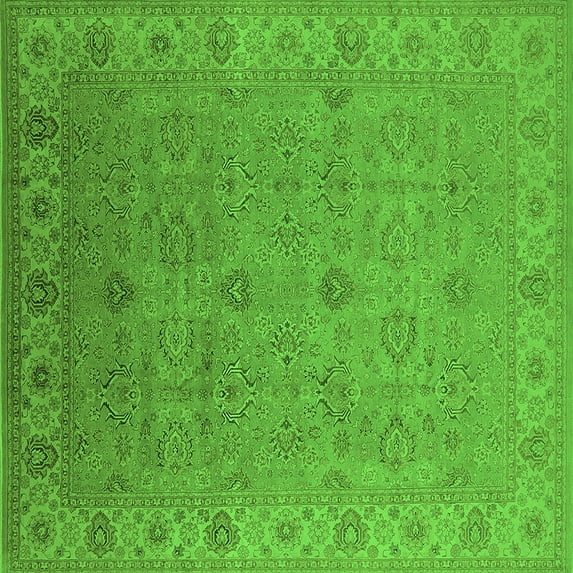 Ahgly Company Indoor Square Oriental Green Industrial Area Rugs, 8' Square