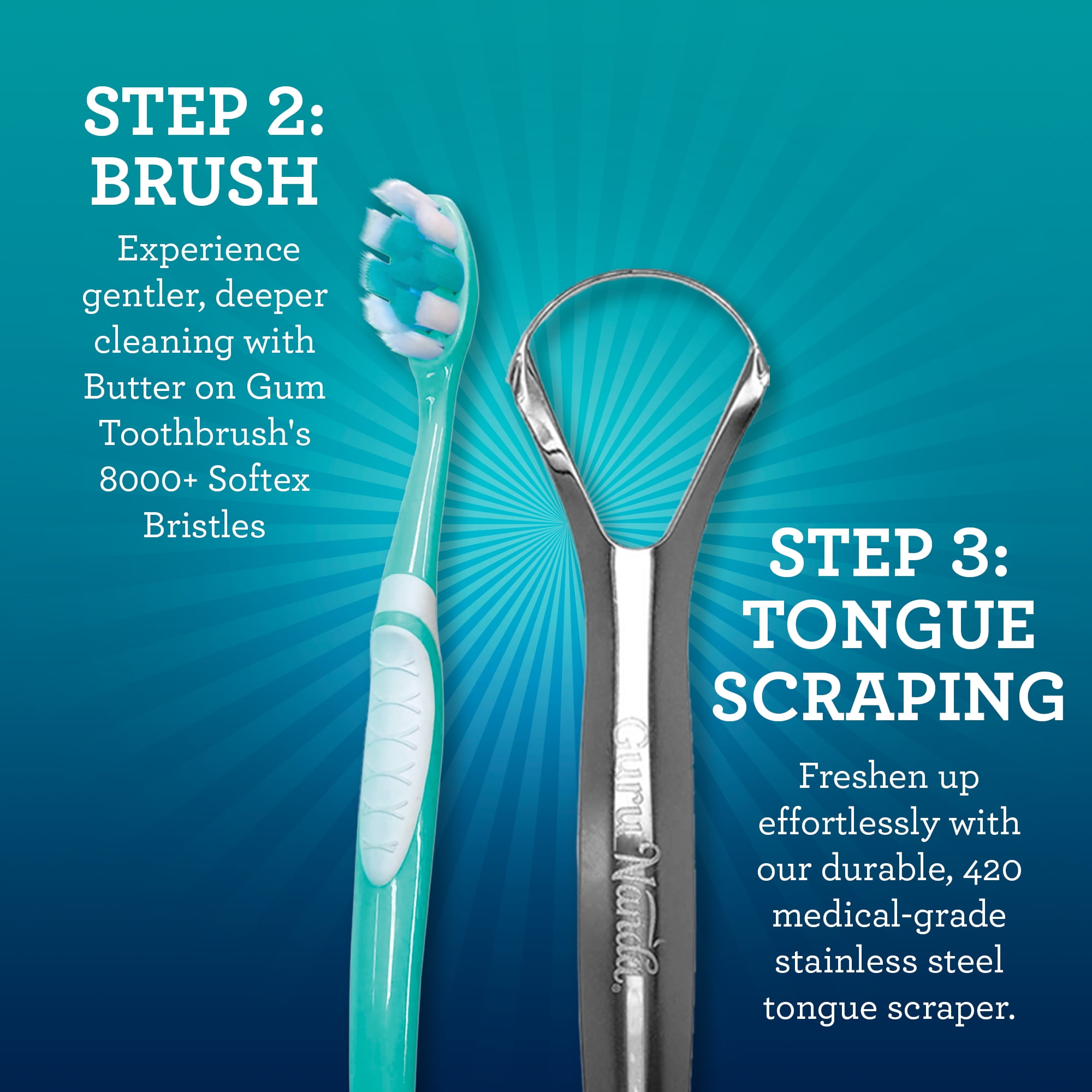 GuruNanda 7 Step Regimen 1.0 - Coconut Mint Oil Pulling, Mouthwash, Butter on Gums for Health Teeth & Gums
