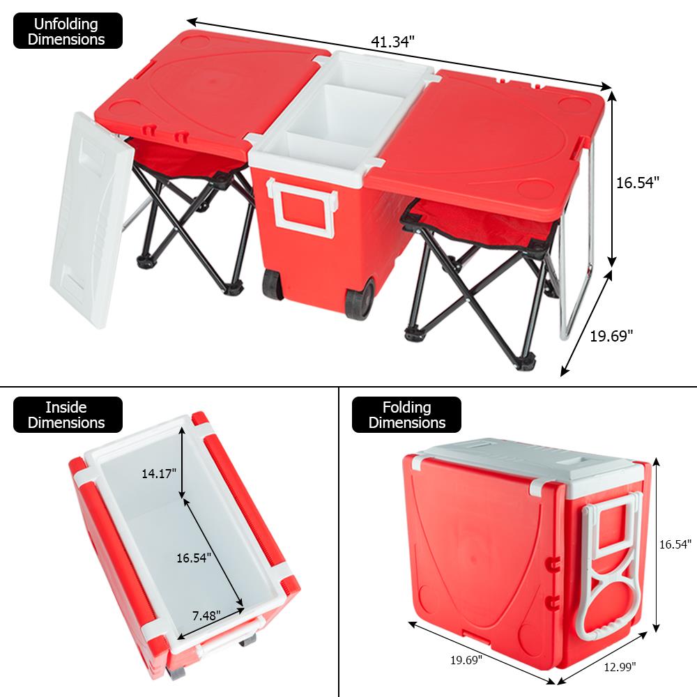 Zimtown Rolling Cooler W/ Table 2 Foldable Chairs for Picnic Camping - image 5 of 10