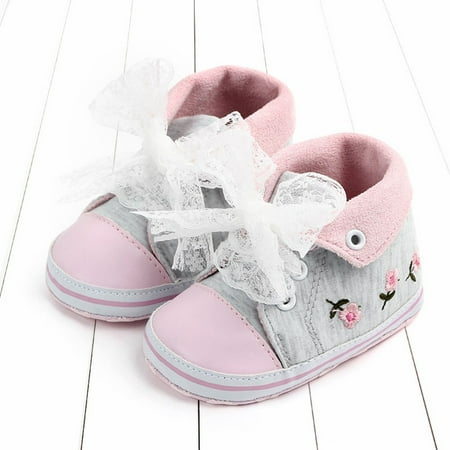 

AIMAOMI Baby Girls Toddler Flower Lace Canvas First Walkers Soft Sole Shoes H