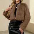 thumbnail image 2 of dGslk Women's Winter Fashion Casual Short Round Collarless Ladies Faux Fr Plush Coat Coffee 2XL, 2 of 2