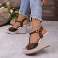 thumbnail image 4 of Rokment Womens Platform Wedge Dressy Sandals Stylish Casual Leopard Suede Peep Toe Ankle Strap Linen Chunky High Heels Gladiator Summer Dress Shoes Brown Size 9, 4 of 8