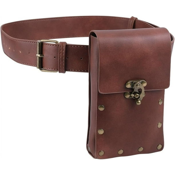 Riñonera medieval vintage con cierre de aleación, estilo vintage, de piel sintética, para teléfono móvil y viaje.