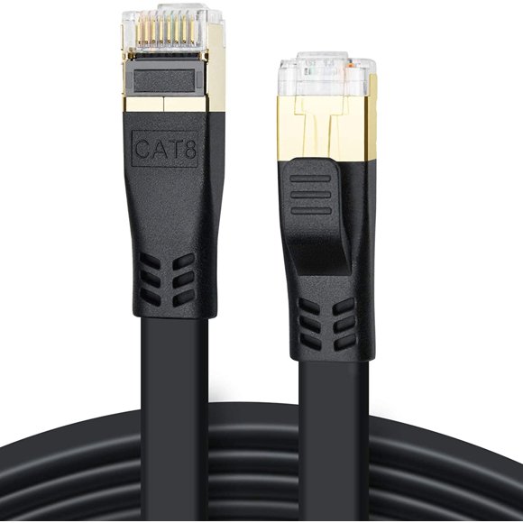 CAT 8 Ethernet Cable, 20ft High Speed 40Gbps 2000MHz Flat SFTP CAT8 Patch Cord, Gigabit Internet Network LAN Cable