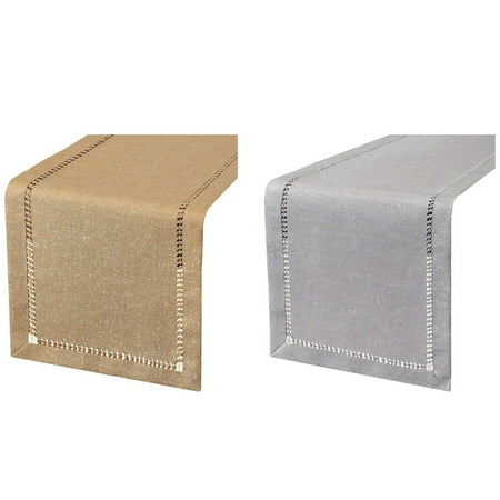 

2 Pcs Hand Hemstitched Dining Table Runner Dresser Scarves 12 X 72Inch Table Runners Dark Beige & Gray