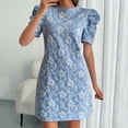 thumbnail image 4 of Lovzfmll Women's Sundress, Crew Neck Short Sleeve with Puff Sleeve & Texture, Casual Vacation Mini Dress Blue, S, 4 of 7
