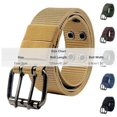 thumbnail image 3 of Nmnitkp Belt Men's Women's Double Prong Buckle Canvas Belt, Adjustable Multi-hole Breathable Nylon Woven Waist Belt for Jeans, Pants, Daily Wear & Outdoor Activities Black,Free Size, 3 of 7