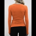 thumbnail image 4 of Camisetas Básicas Ajustadas Informales de Cuello Redondo y Larga Acanaladas para Mujer Color Naranja XL, 4 of 6