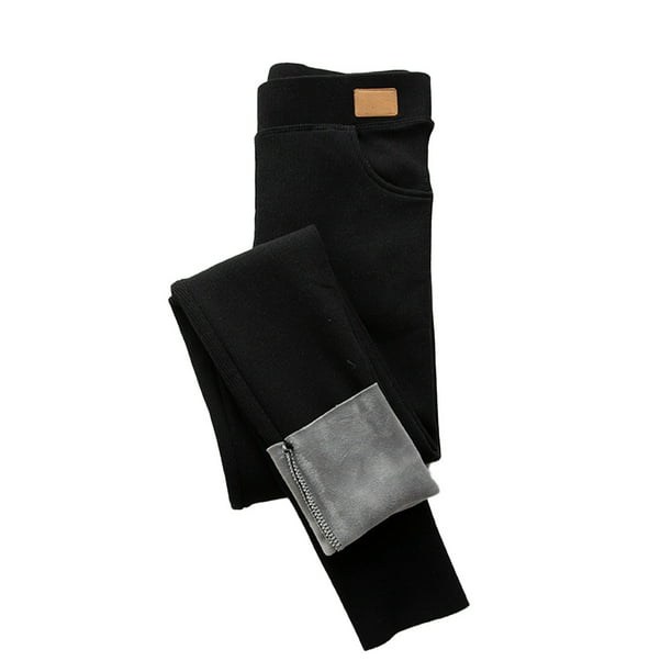 Advancent Mallas con forro polar para mujer, mallas deportivas de Color sólido para niña, pantalones de invierno elásticos para mujer con Suministros térmicos Negro/L