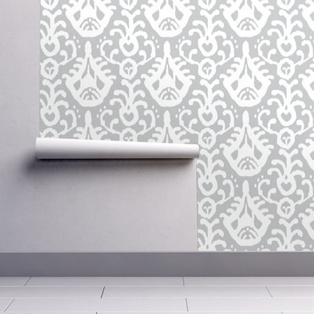 - Wallpaper Roll or Sample: Ikat Gray Grey Abstract Neutral Tribal Ethnic