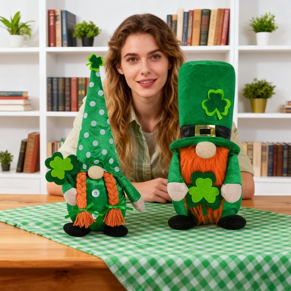 St. Patrick's Day Gnome Doll Decor - 8.7" Lucky Leprechaun Figurine for Home and Office, Irish Green Shamrock Tomte Ornament for St. Paddy's Day Celebrations(A)