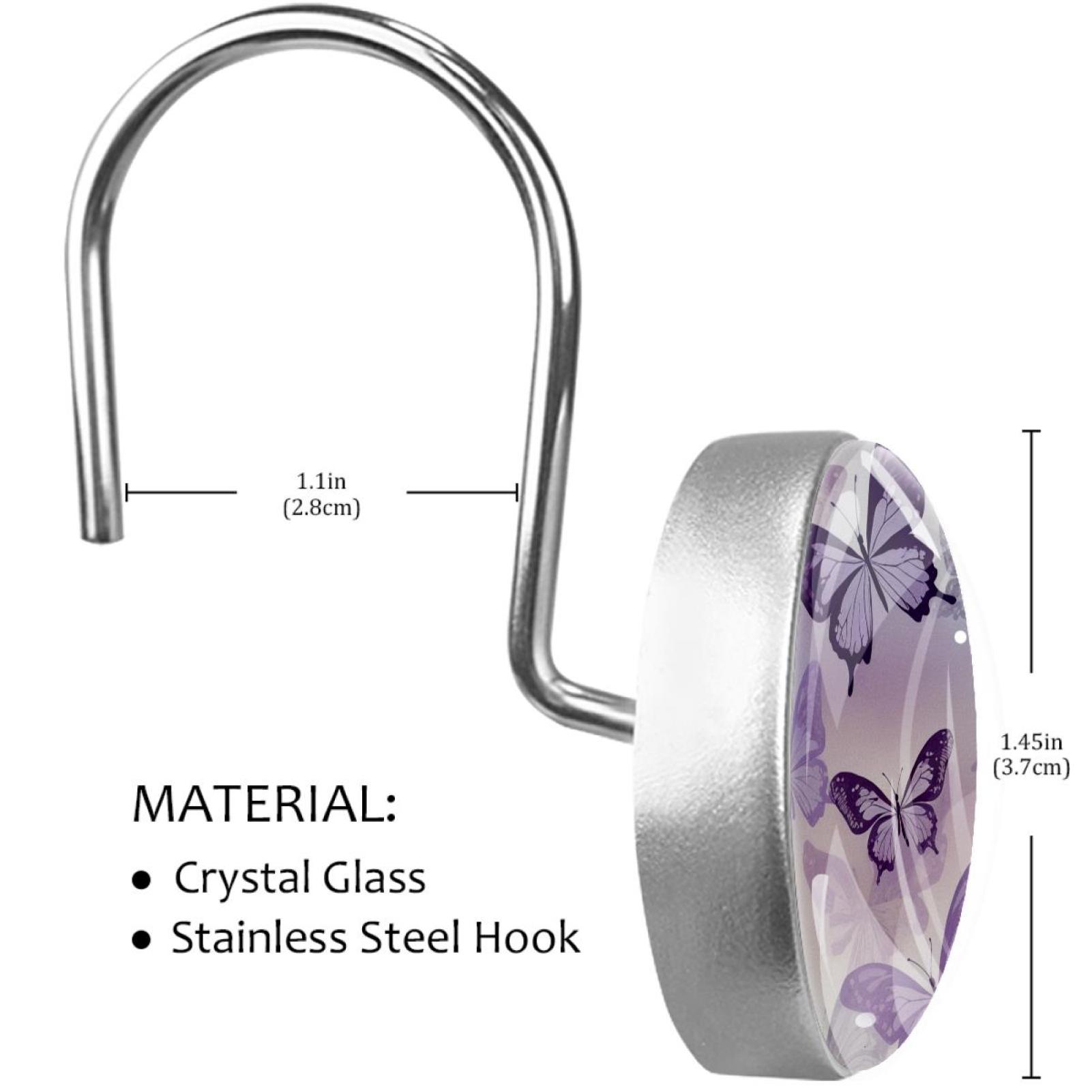 HemaKayy 12 Pcs Shower Curtain Hooks Bathroom Decorative Accessories Purple Impression Butterfly