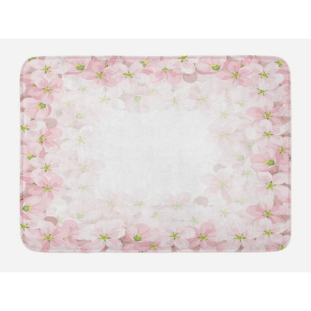 Essence Slip - Floral Bath Mat, Romantic Apple Flower Petals Blooms Nature Essence Beauty Bouquet Image, Non-Slip Plush Mat Bathroom Kitchen Laundry Room Decor, 29.5 X 17.5 Inches, Baby Pink Lime Green, Ambesonne