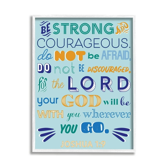 Stupell Industries Be Strong Religious Blue Orange Inspirational Word Design Graphic Art White Framed Art Print Wall Art, 24x30, by The Saturday Evening Post