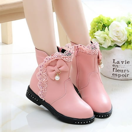 

kpoplk Cute Shoes For Teen Girls Boots Leather Toddler Baby Fashion Shoes Princess Knot Kids Baby Shoes(Pink)