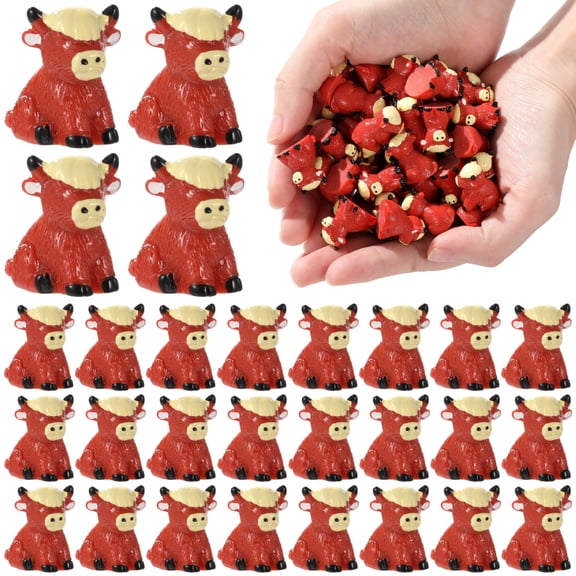 50 PCS Mini Yak Figurines, Cute Highland Cow Resin Miniature Animal Ornaments for Micro Landscape, Fairy Garden, Cake Decor, Bookcase, Aquarium, Terrarium Accessories Bulk Set