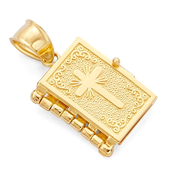 Wellingsale 14K Yellow Gold Polished Religious Bible Charm Pendant