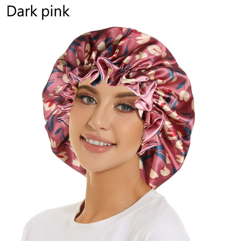 Satin Bonnet for Women Silk Bonnets for Sleeping Curly Hair Bonnet with  Elastic Tie Band Double Layer Sleep Cap Hair Wrap