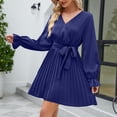 thumbnail image 4 of Gspmoly Robes pour Femmes, Mode Femmes Manches Longues Couleur Unie Col en V Jupe Courte Robe Décontractée Robes de Mariage pour Femmes jusqu'à 65 % de Réduction, 4 of 7