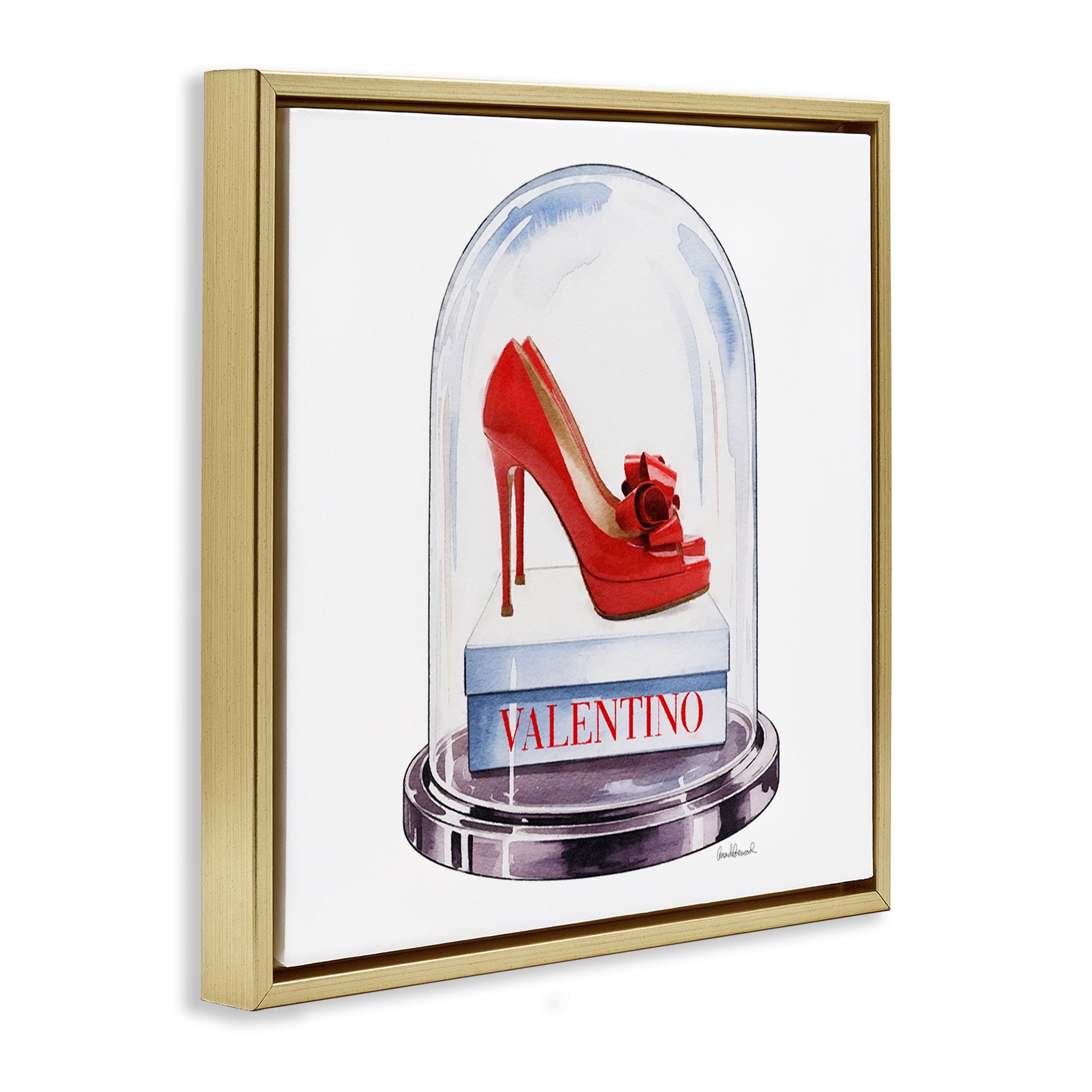 Stupell Industries Red Heels in Bell Jar Gold Framed Floater Canvas Wall Art, design by Amanda Greenwood