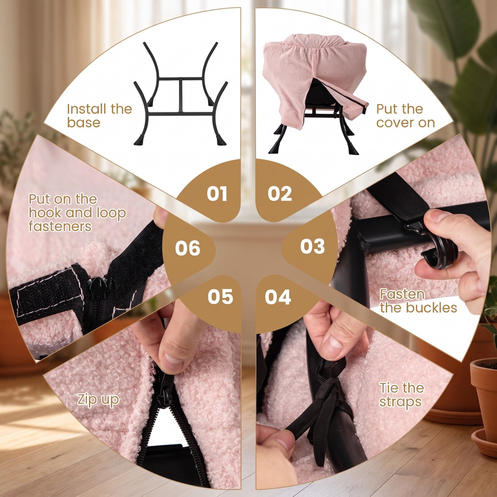 Furnibear Modern Accent Chair with Folding Footrest and Head Pillow, Sherpa Upholstered Ergonomic Living Room Lounge Armchair with Ottoman, Side Pocket and, Pink