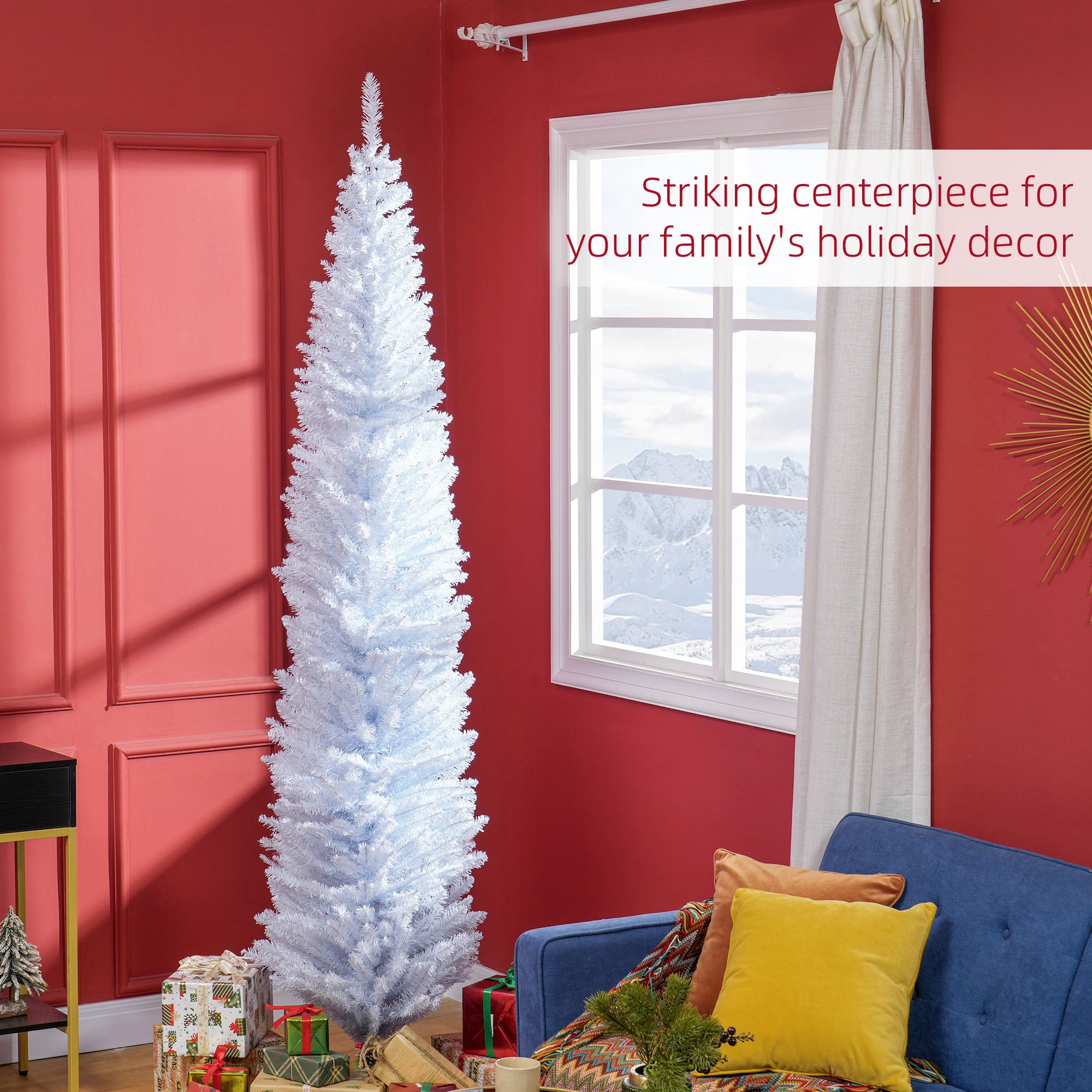 8ft Unlit Pencil Christmas Tree 618 Tips Flame Retardant Small Space Holiday Decor