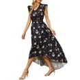 thumbnail image 5 of Vestido Largo de Mujer, Elegante Cuello en V con Mangas Volantes Estampado de Flores Vestido Swing de Verano para Fiesta Casual Nituyy Vestido largo estampado de mujer con cuello en V, 5 of 5