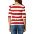 thumbnail image 3 of INSPIRE CHIC Hauts pour Femmes Non Doublés Col Rond Manches au Coude Coupe Ajustée T-Shirt Décontracté TG Rouge, 3 of 6