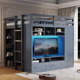thumbnail image 2 of Full Size Loft Bed with Drawers, Shelves & LED Lights, Gray Space-Saving Storage Bed, Built-in Wardrobe & Remote Control Lighting, for Teens/Adults, 2 of 13