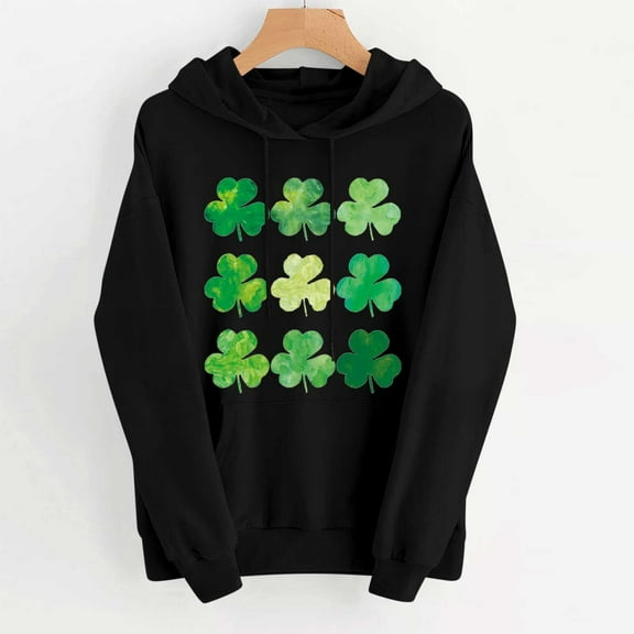 VgaVtl Womens Oversized Sweatshirt Long Sleeve Hooded St. Paddy's Day Womens Tops Trendy Loose Lightweight Shamrock Tops,Black L
