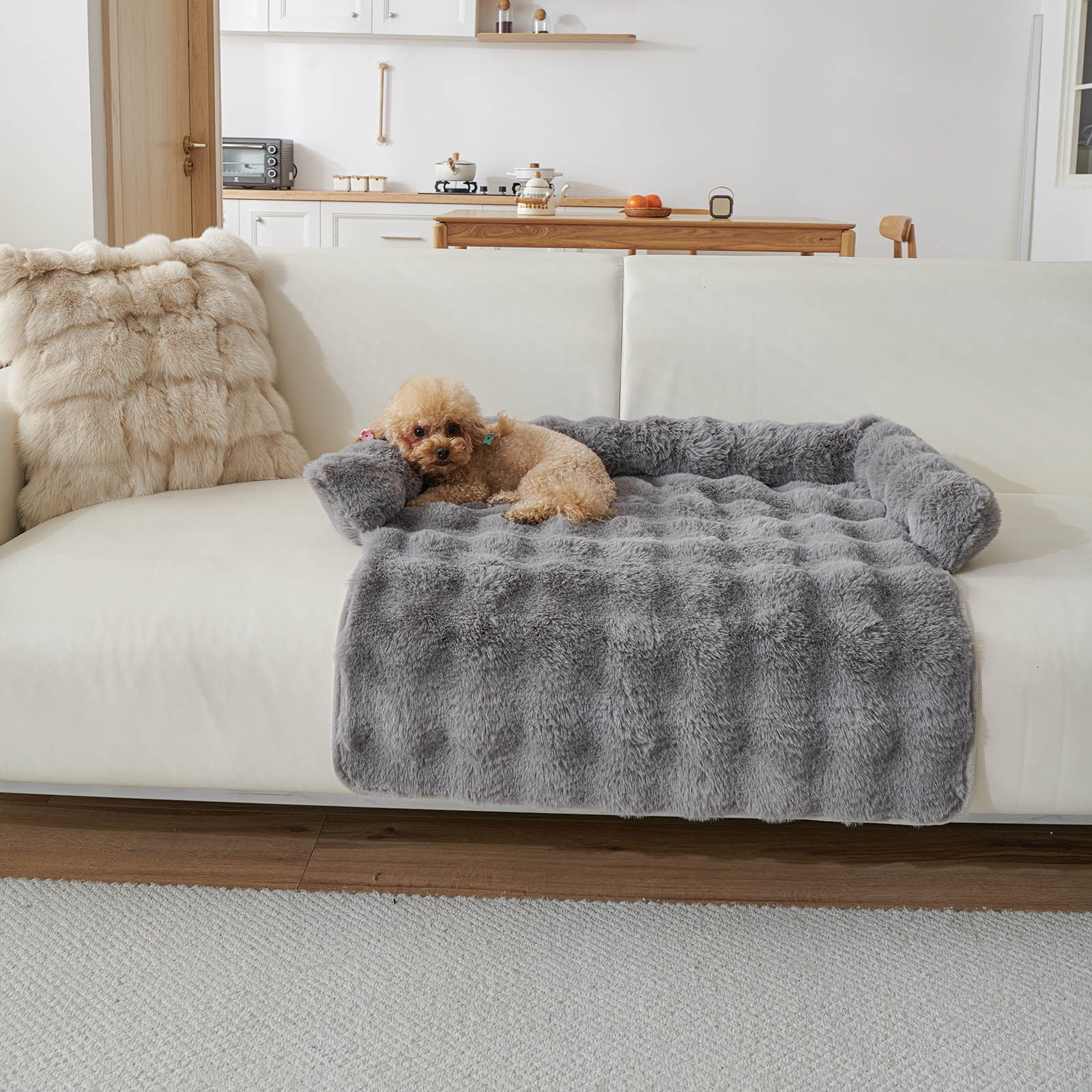 Calming Pet Bed Mat for Couches - Ultra-Soft Fluffy Dog & Cat Sofa Protector, Anti- Furniture Cover with Washable Removable Layer â Fits Small to Large Pets